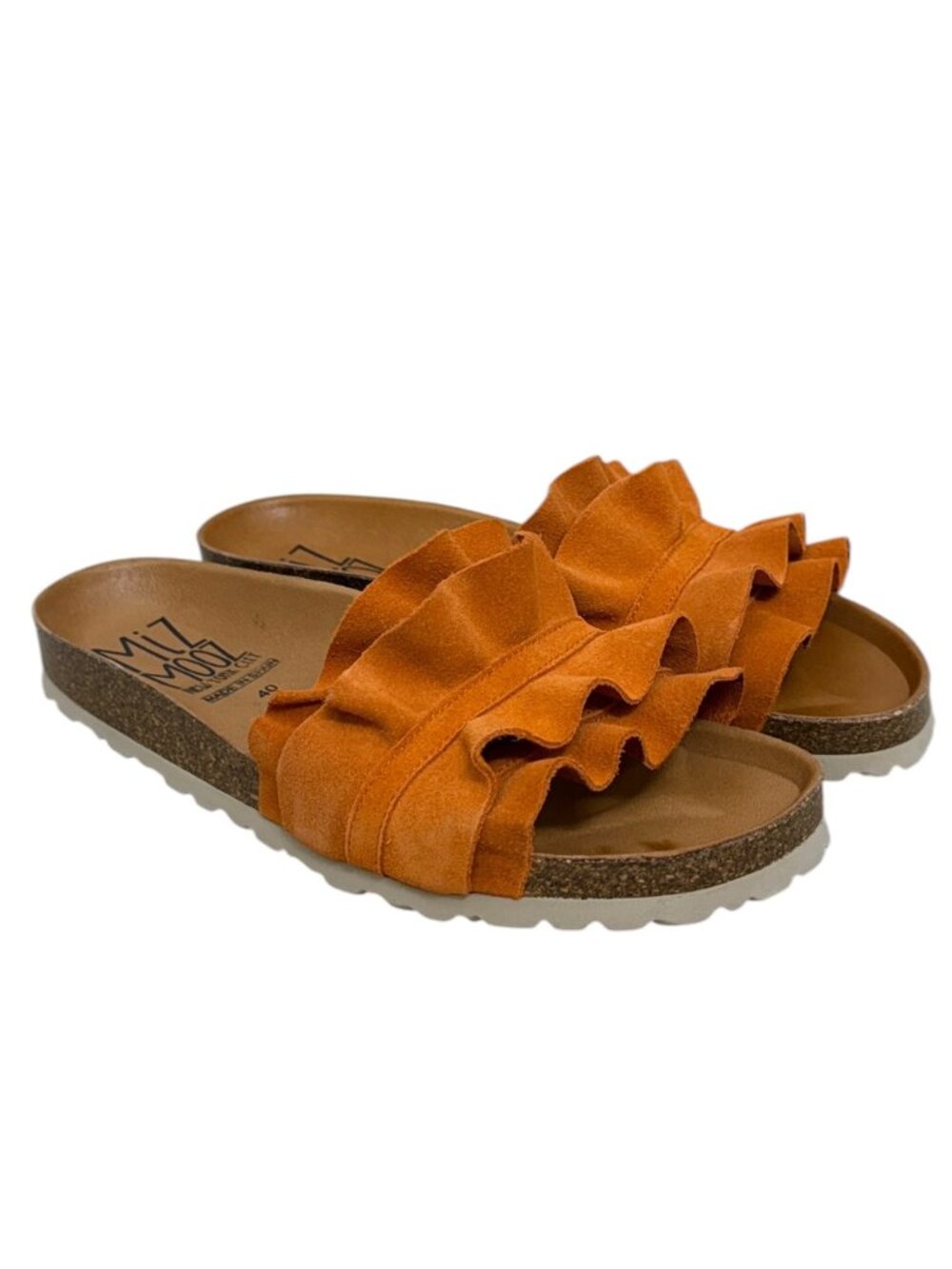 Miz Mooz Rocio Suede Leather Ruffles Slip On Women's Sandals Size 40 / 9